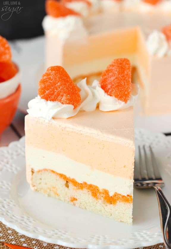 Orange Creamsicle Ice Cream Cake slice on a plate