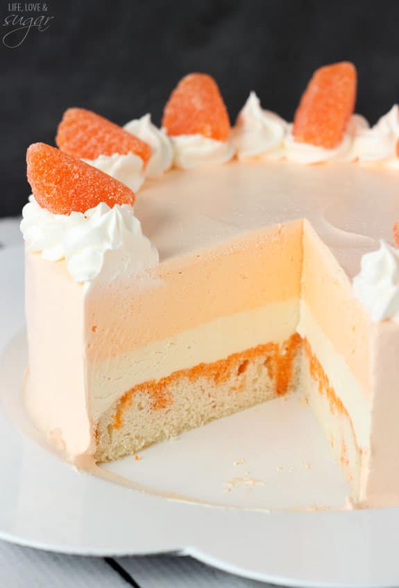 Orange Creamsicle Ice Cream Cake with a slice removed