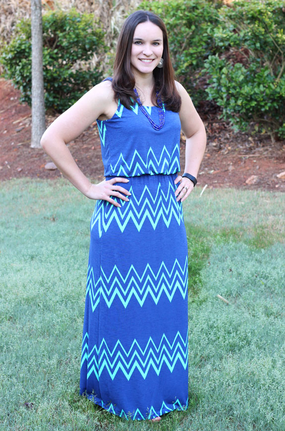 Author modeling April 2015 stitch fix blue chevron dress