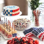 A table with patriotic food and napkins