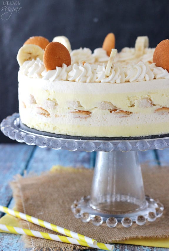 Banana Pudding Icebox Cake on a glass cake stand