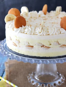 Banana Pudding Icebox Cake on glass stand