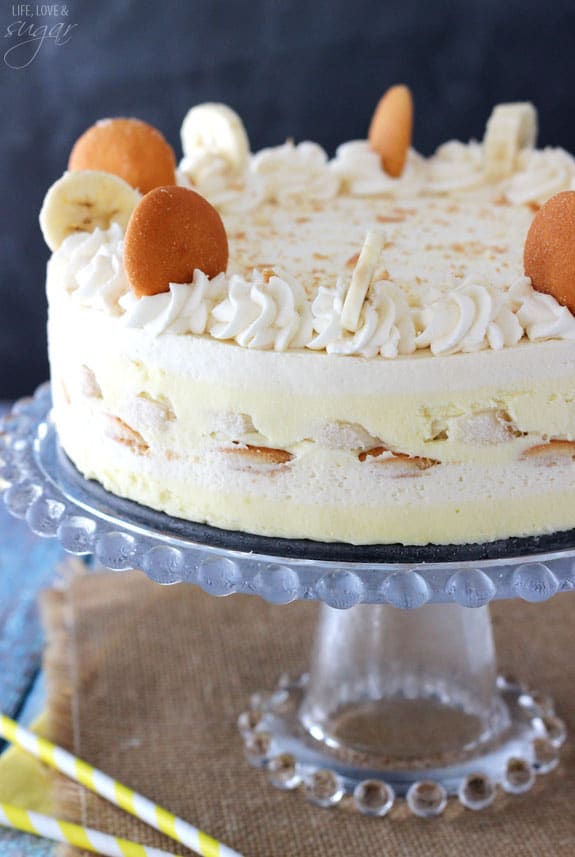 Banana Pudding Icebox Cake on a glass cake stand