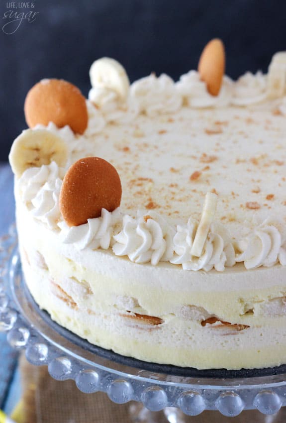 Banana Pudding Icebox Cake on a glass cake stand