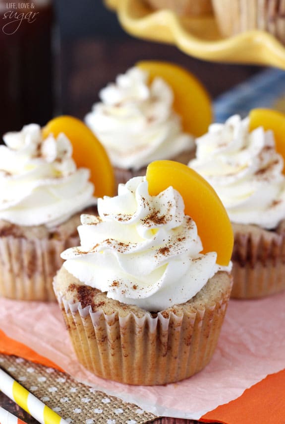 Peach Cobbler Cupcakes on a napkin