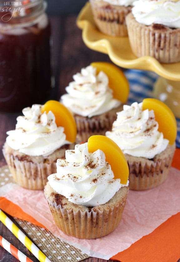 Peach Cobbler Cupcakes on a napkin