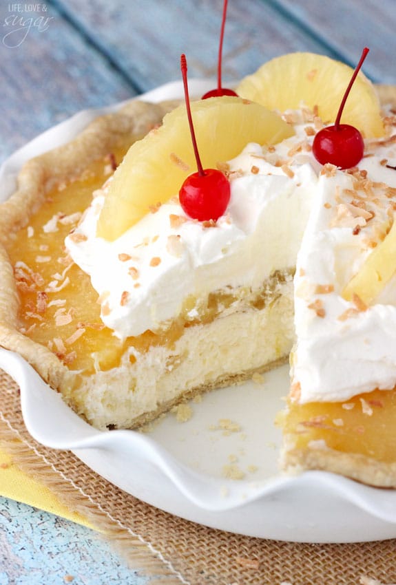 Pina Colada Pie with a slice removed