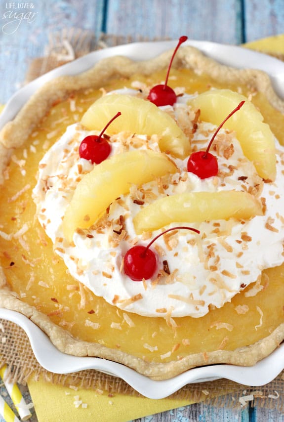 Pina Colada Pie in a white pie dish