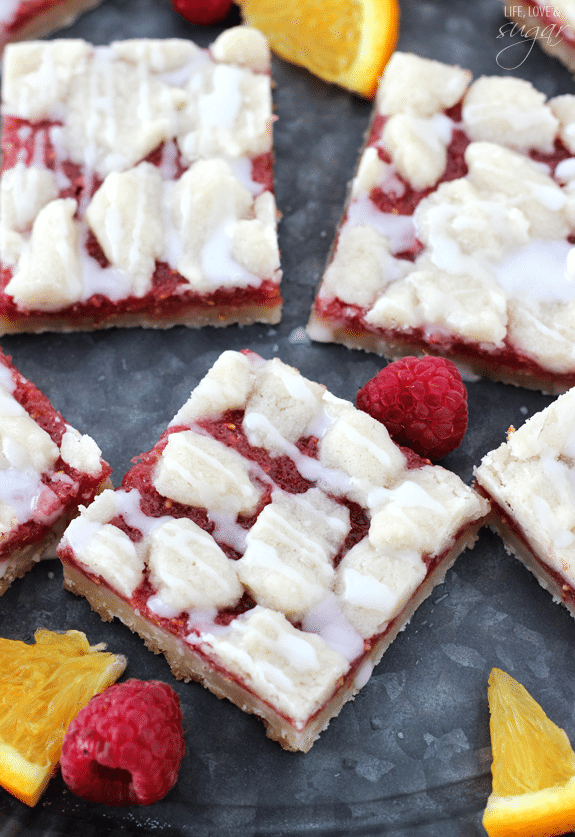 Overhead view of Raspberry Orange Shortbread Bars