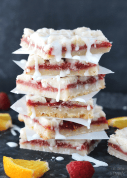 Raspberry Orange Shortbread Bars stacked