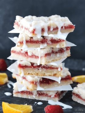 Raspberry Orange Shortbread Bars stacked