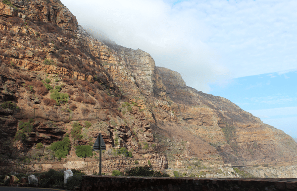 Rocky mountainside along the drive