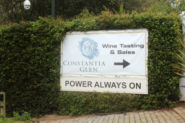 Constantia Glen wine tasting sign