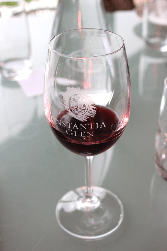 Constantia Glen red wine in a glass