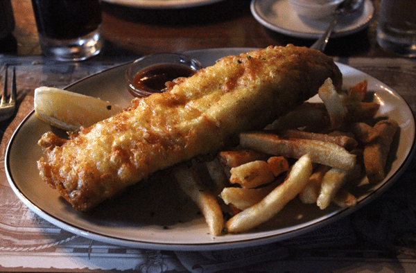 Fish and Chips on a plate at a restaurant