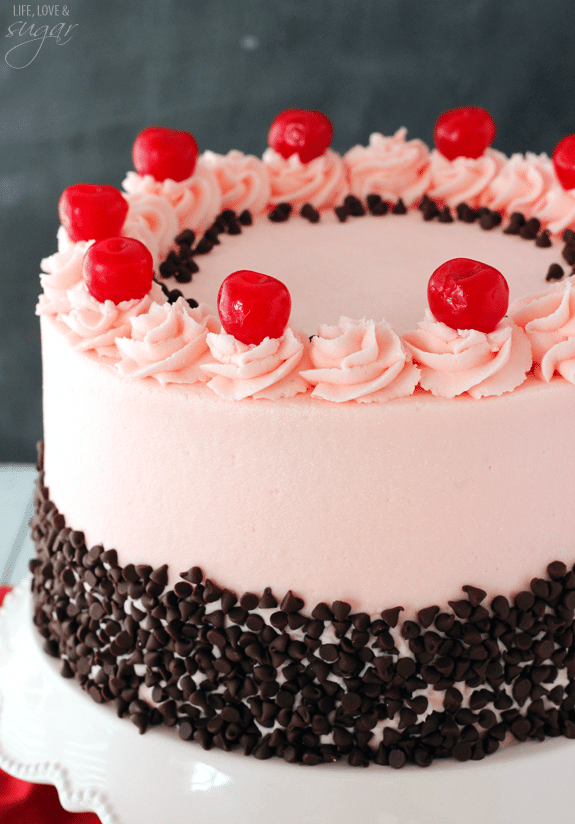 Cherry Chocolate Chip Cake - full of maraschino cherry flavor and mini chocolate chips!