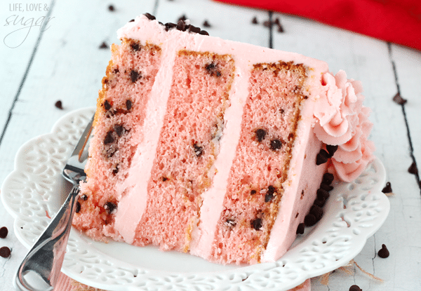 Cherry Chocolate Chip Cake - full of maraschino cherry flavor and mini chocolate chips!