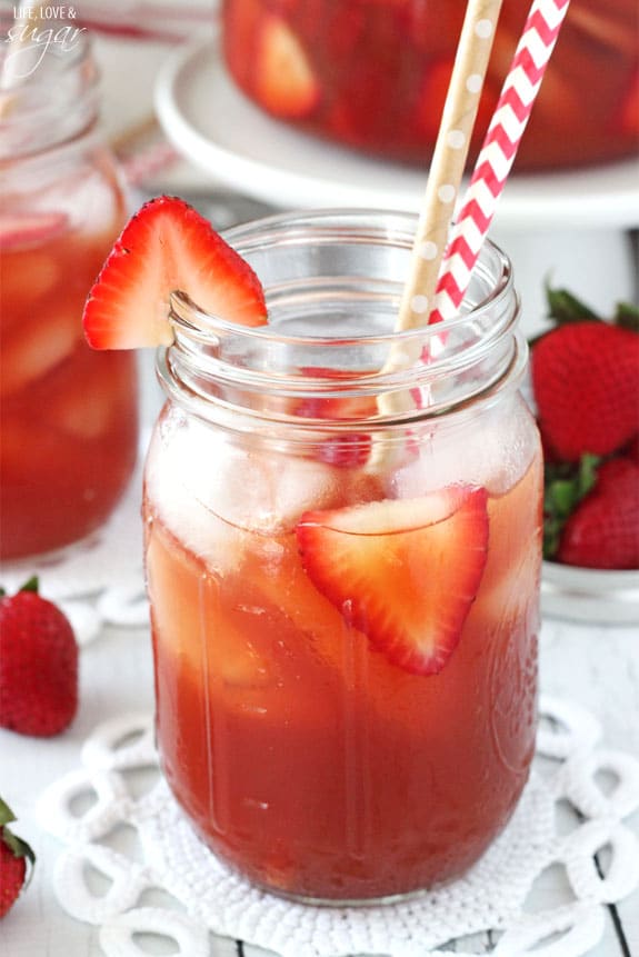 Close-up of a Glass of Strawberry Vanilla Sweet Tea with two straws
