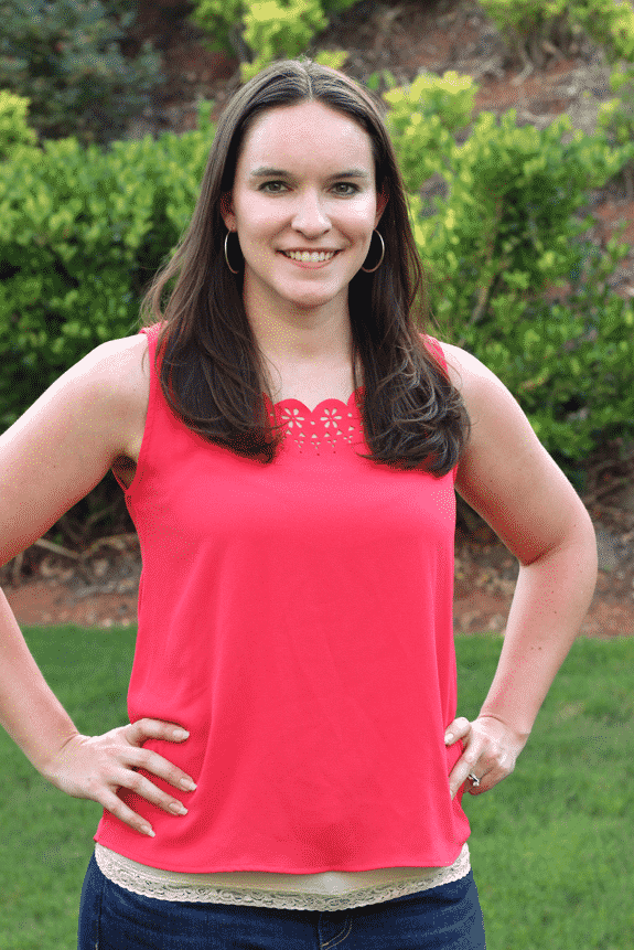 A Coral Top with a Cute Lacey Collar