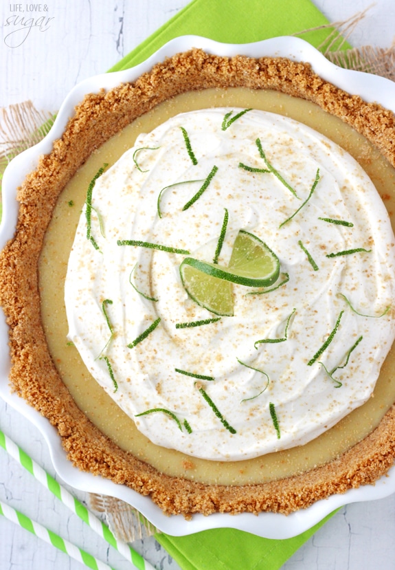 Overhead view of a whole Key Lime Pie