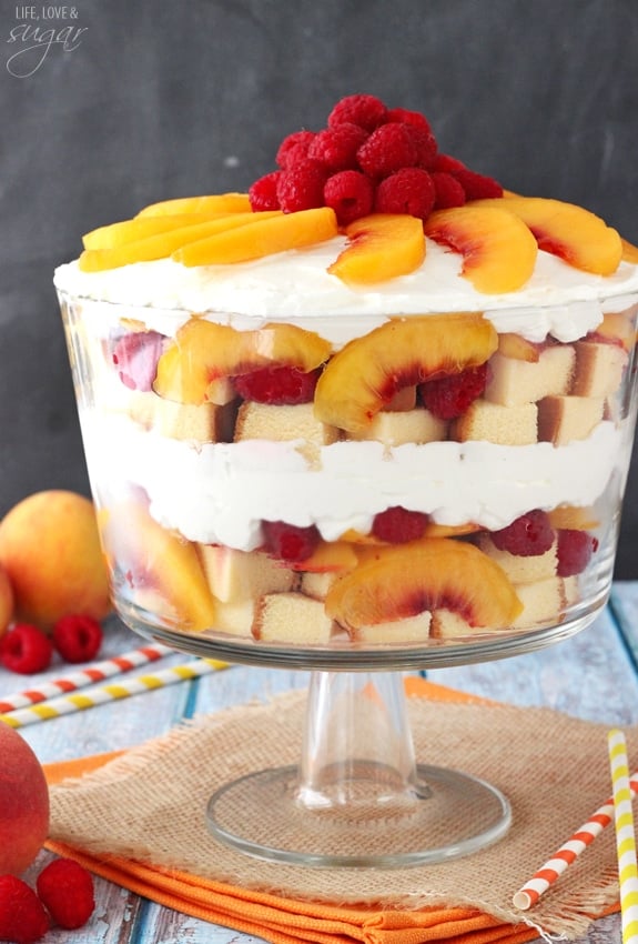 Side view of Peach and Raspberry Sangria Trifle