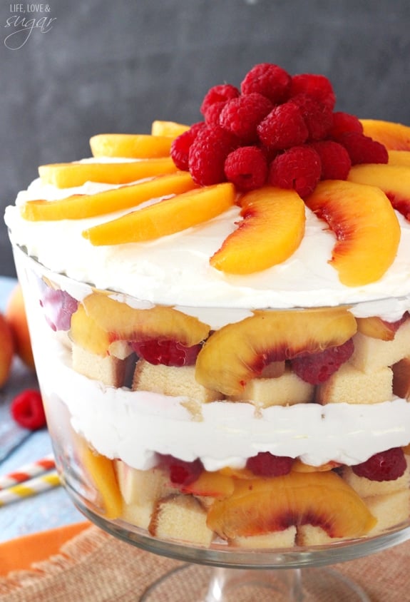 Side view of Raspberry and Peach Sangria Trifle