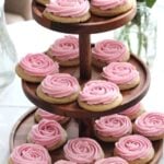 Rosette Sugar Cookies on 3 tiered wooden tray