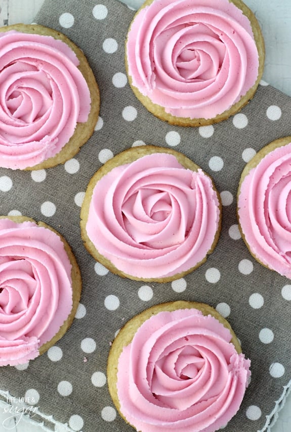 Overhead view of Rosette Sugar Cookies on a polka-dot napkin