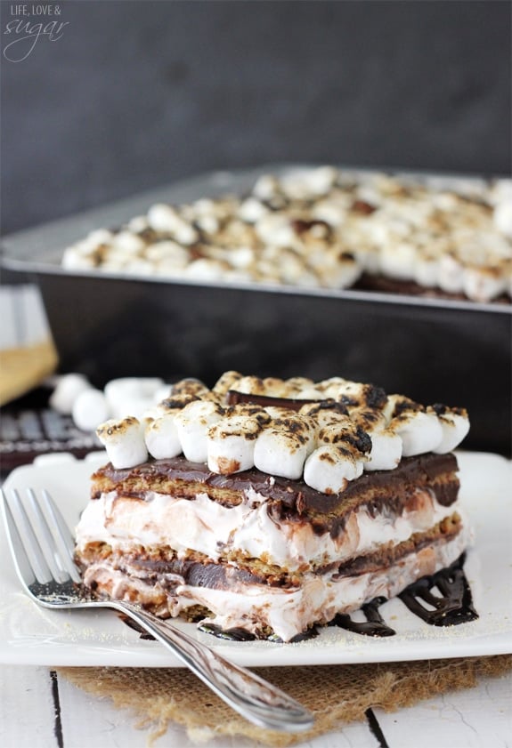 Smores Icebox Cake serving on a plate