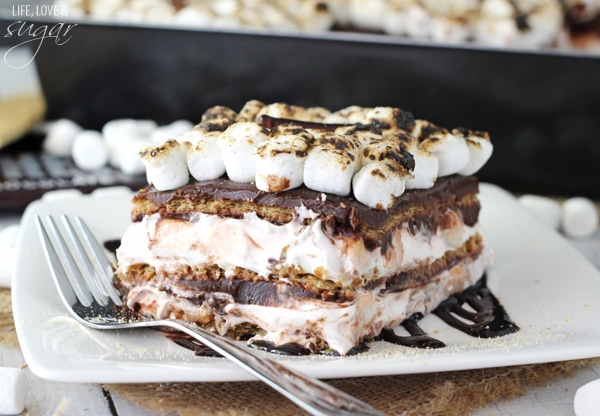 Smores Icebox Cake serving on a plate