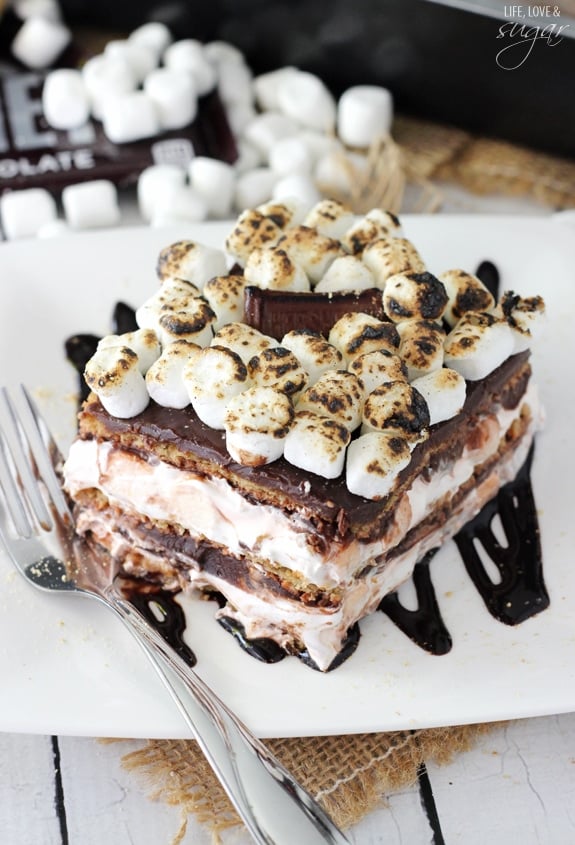 Smores Icebox Cake serving on a plate