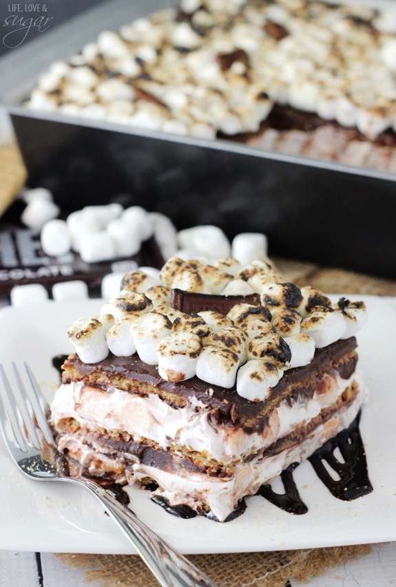 Smores Icebox Cake serving on a plate 