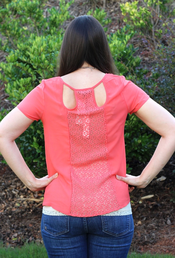 The Back of a Bright Coral Top From My Stitch Fix Box