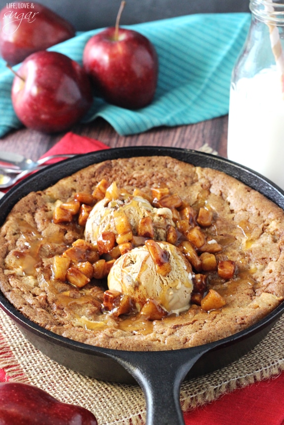 Apple Cinnamon Skillet Blondie with vanilla ice cream