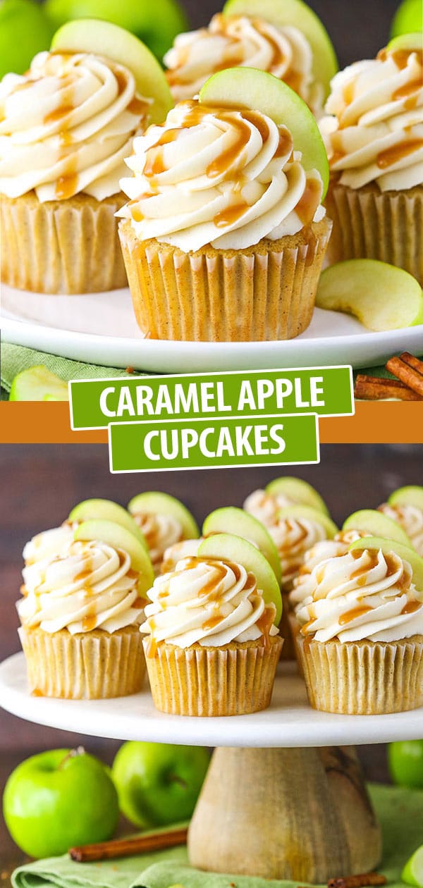 pinterest collage of caramel apple cupcakes