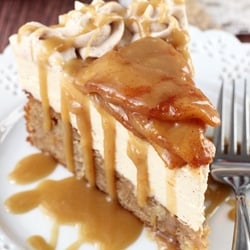 Caramel Apple Blondie Cheesecake on white plate