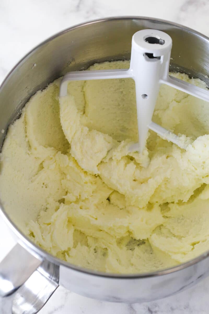creamed butter and sugar in mixer bowl