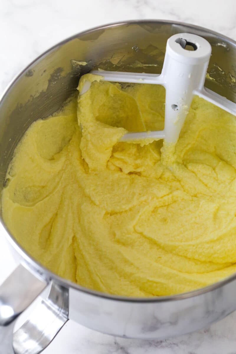 cake batter after adding the eggs
