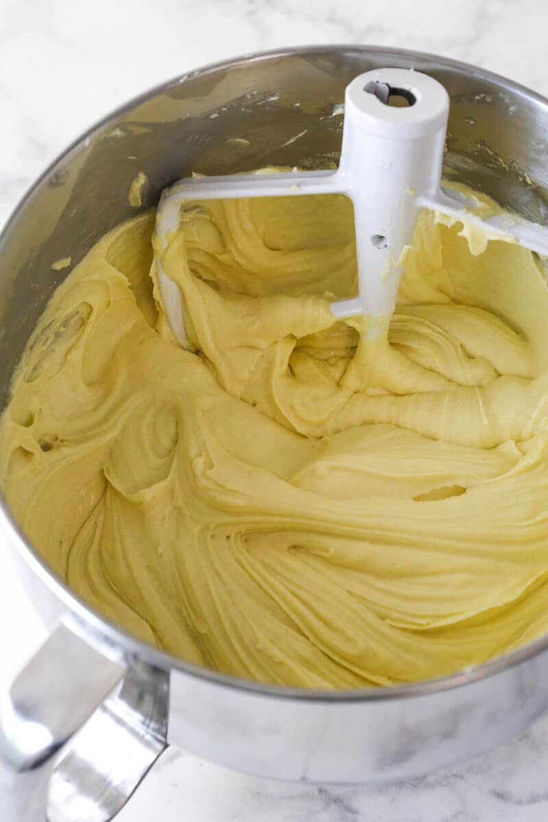 cake batter after adding the dry ingredients