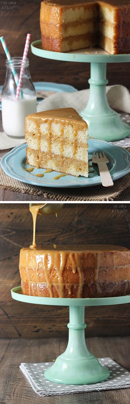Real Deal Caramel Cake - super moist cake covered in caramel sauce! A classic recipe from the Grandbaby Cakes cookbook!