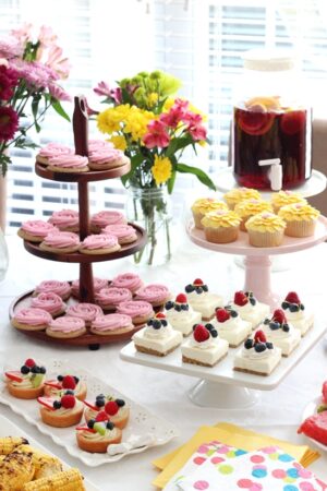 End of Summer party table with food displayed close up