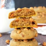 Pumpkin Butterscotch Chip Cookies stacked with top cookie halved