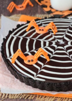 Spider Web Chocolate Tart close up