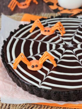 Spider Web Chocolate Tart close up