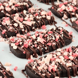 Chocolate Peppermint Shortbread Cookies on parchment paper