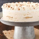 No Bake Eggnog Icebox Cake on silver stand