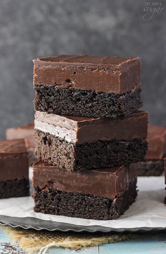 Nutella Fudge Brownies - a dense brownie topped with Nutella fudge and chocolate! SO good!