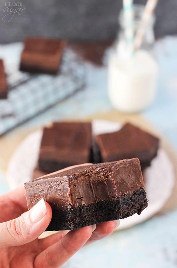 Nutella Fudge Brownies - a dense brownie topped with Nutella fudge and chocolate! SO good!