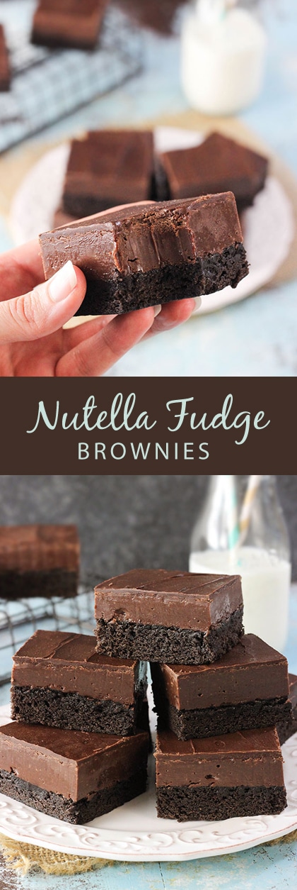 Nutella Fudge Brownies - a dense brownie topped with Nutella fudge and chocolate! SO good!