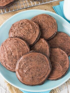 Grandfather's Favorite Chocolate Cookies on blue plate close up